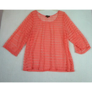 Cal Style U.S.A. Crochet Orange Pullover 3/4 Sleeve Size 3X Beach‎ Resort Wear